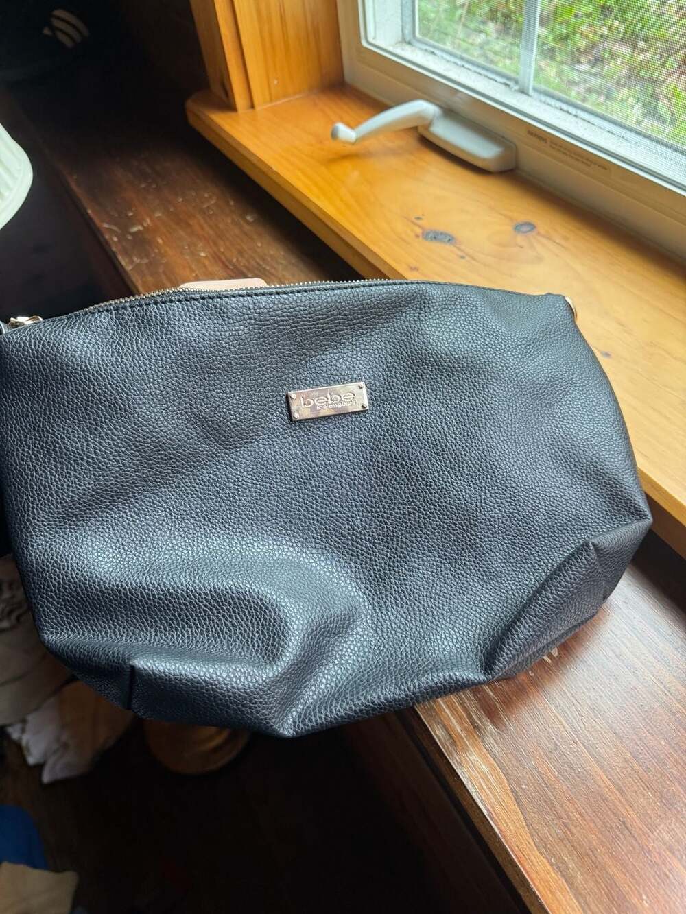 Bebe Los Angeles Black Faux Leather Zippered Pouch Clutch